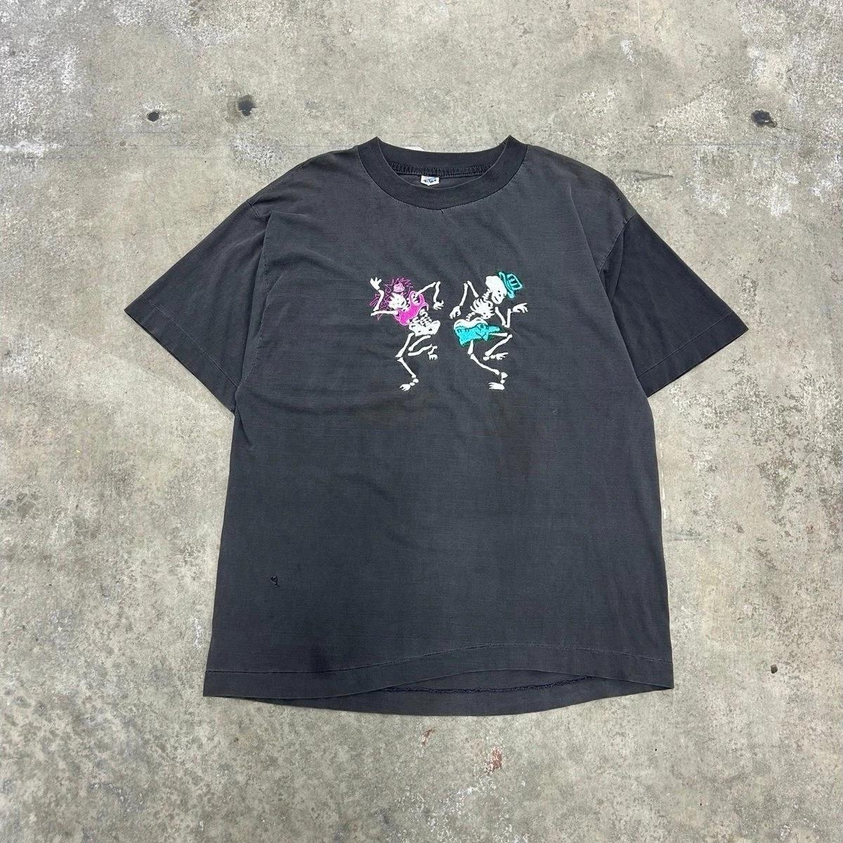 Винтажная футболка Grateful Dead Dancing Skeletons, 1989 г., выцветшая черная, размер XL, футболка группы S