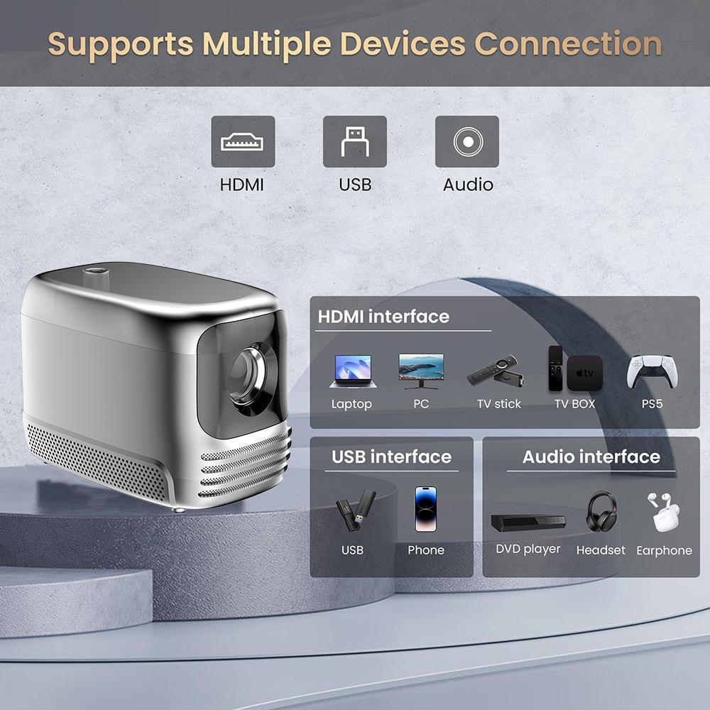 Bærbar projektor med innebygd batteri, Android utendørs campingprojektor, Mini oppladbar hjemmesmartprojektor
