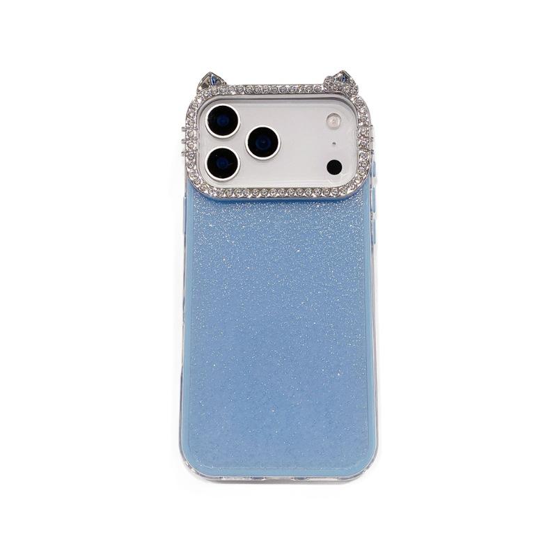 Sweet Girl Minimalist Rhinestone Cat Ear Case for iPhone 17 Pro Max 16