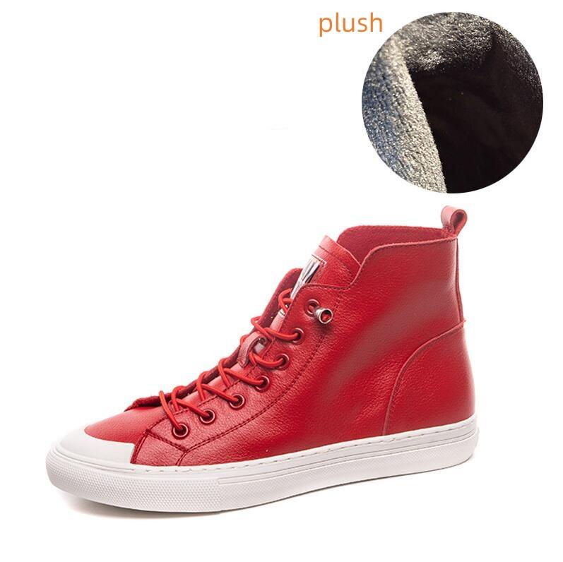 2024 High Quality Cowhide Leather Shoes Woman Shoes Casual Sneaker Trend Boots Flat Fashion Shoes Black White Red Boots
