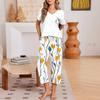 Women Casual Loose Fit Short Sleeve V Neck T Shirt and Cropped Pants Set Lightweight Soft Fabric Comfortable Loungewear Pajama Set