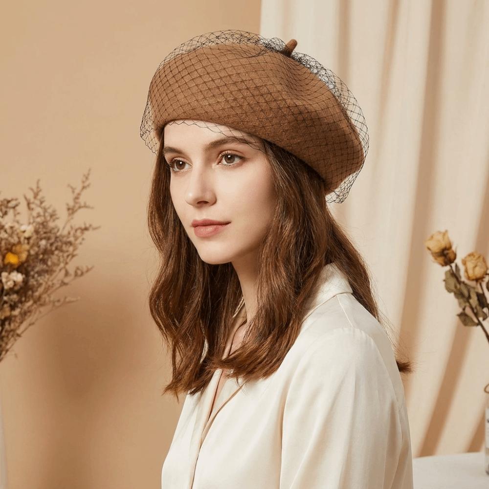 French Style Mesh Wool Beret Net Beanie Cap Elegant Painter Hat Women