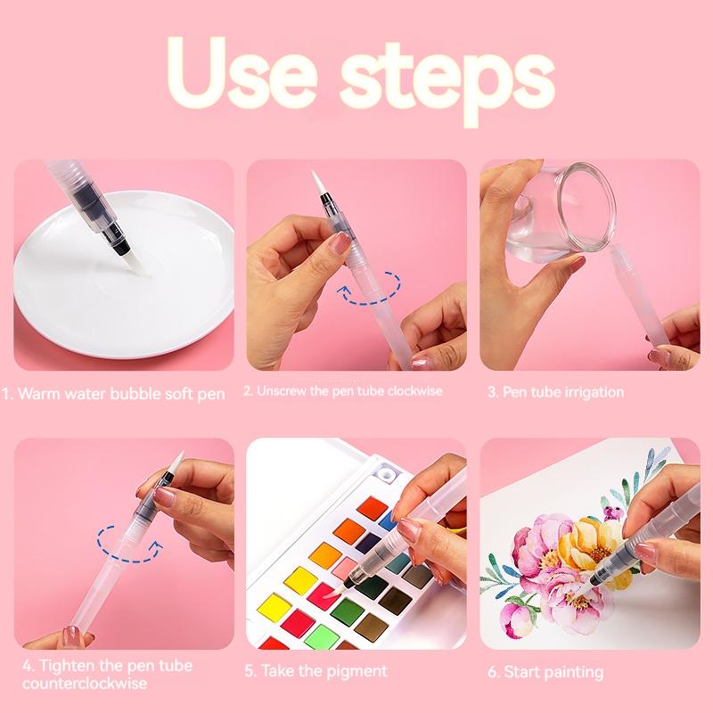 3pc/6pc Watercolor Brush Set Water Pen Refillable Water Brush Hook Line Calligraphy Painting Tools Fountain Pens Art Supplies