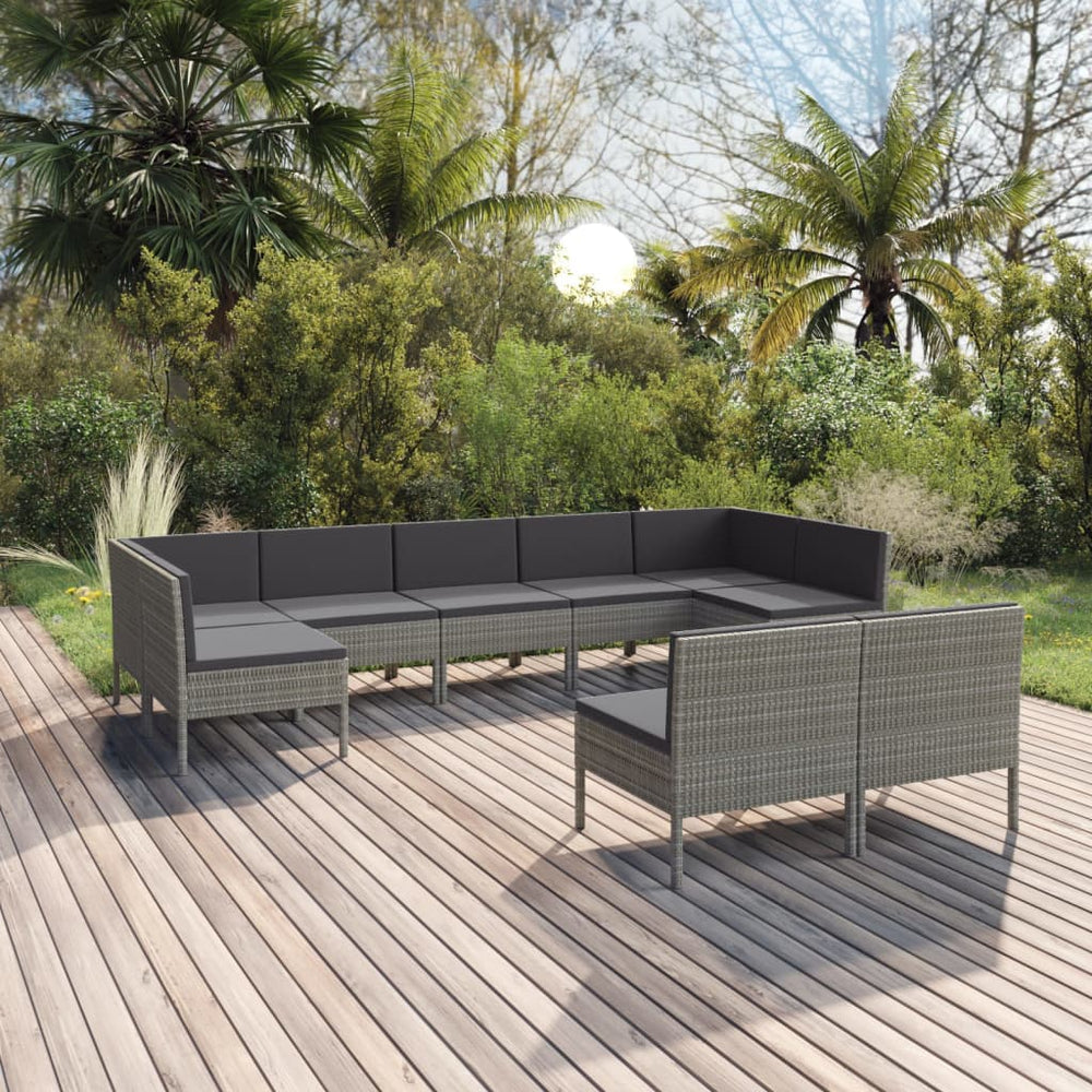 Salon de jardin 9 pcs avec coussins Résine tressée