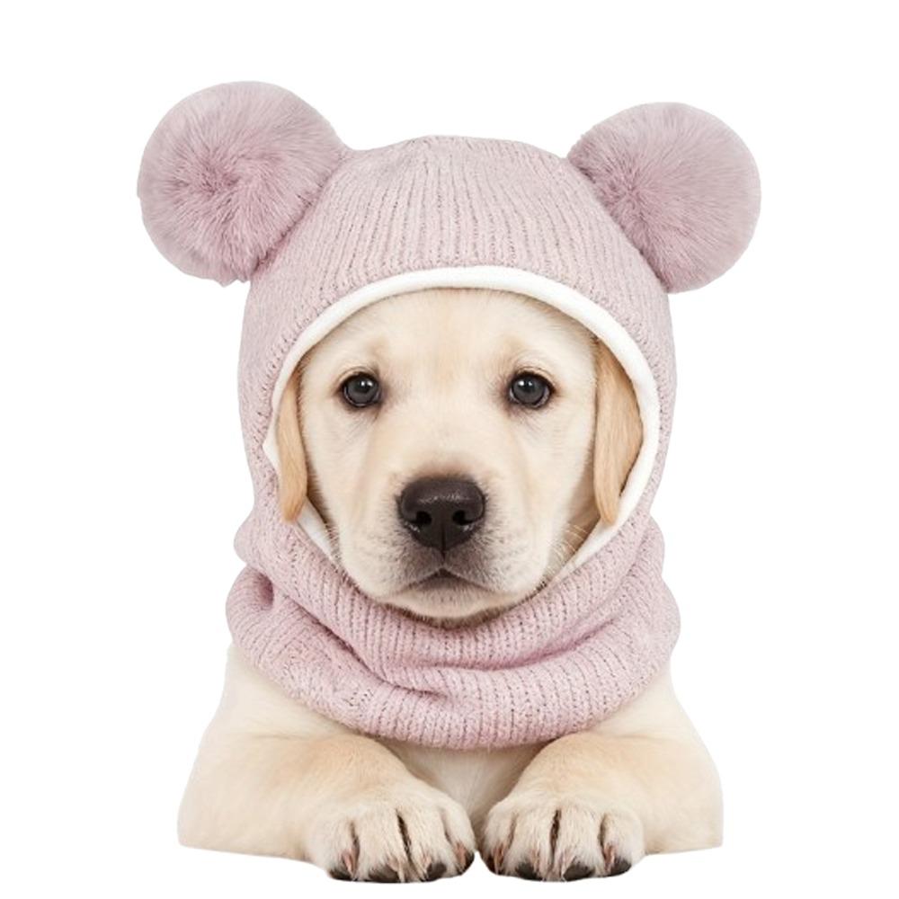 

Cute Pet Knitted Warm Hat Noise Reduction Hearing Protection Dog Calming Earmuff Comfortable Solid Color Dog Ear Muffs рожевий