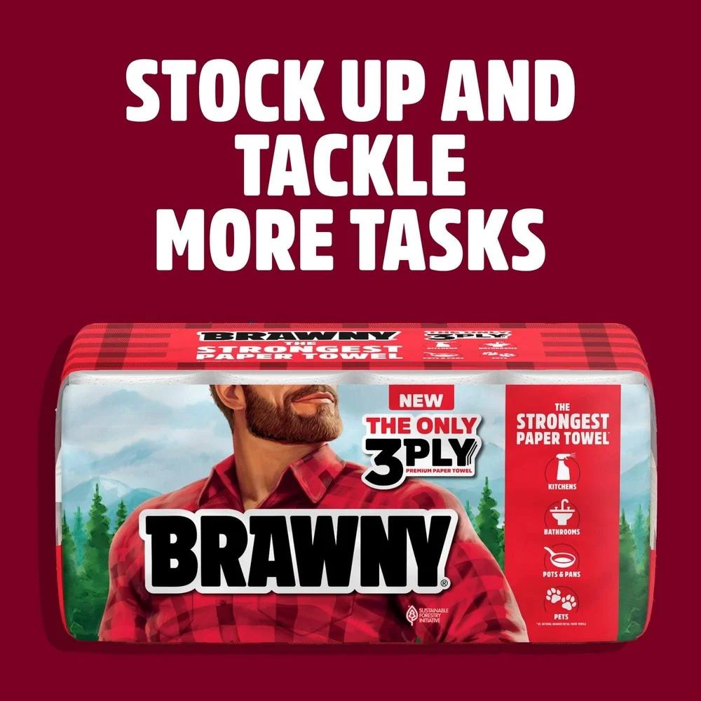 3-Ply Paper Towels Tear-a-Square 2 Triple Rolls Strong Absorbent Durable Perforated Sheets Eco-Friendly SFI Certified Ideal