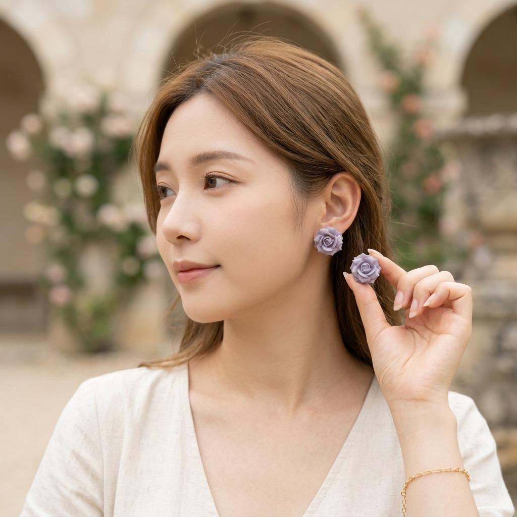 High-End Summer Rose Resin Stud Earrings - Versatile, Elegant Accessories for Women