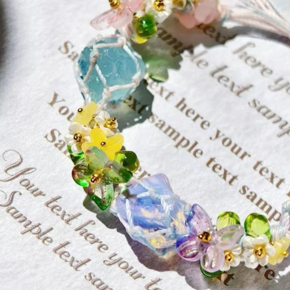 Hand-knitted Handwoven Florescent Bracelet Natural Irregular Stone Bangle  Gift