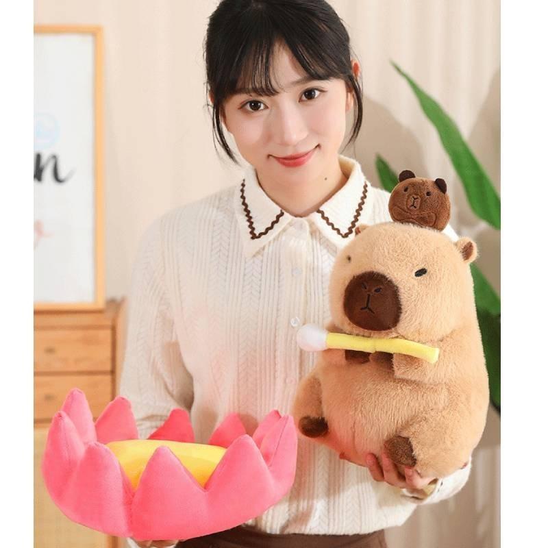 Cute Lucky Water Guinea Pig Plush Toy Funny Capybara Doll Sofa Cushion Lotus Seat Cushion Birthday Gift 30cm/40cm
