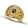 Dazzling Gold Color Men Rings Round Red Blue Green Stone Palace Style Medieval Nobility Rings Jewelry Party Gift