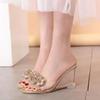 New Fashion Womens Slippers Transparent Sexy Sandals Round Toe Fish Mouth Heels Party Shoes Crystal Pumps for Women569