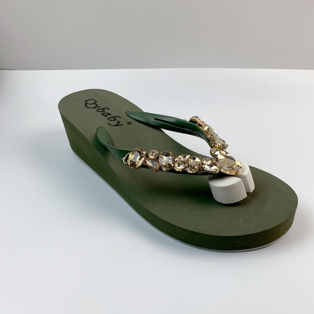 Diamond Slippers Women Summer Outdoor Wear Beach Shoes Sandals Womens Sexy Shoes Slope Heel Flip Flops for Women Chanclas Mujer