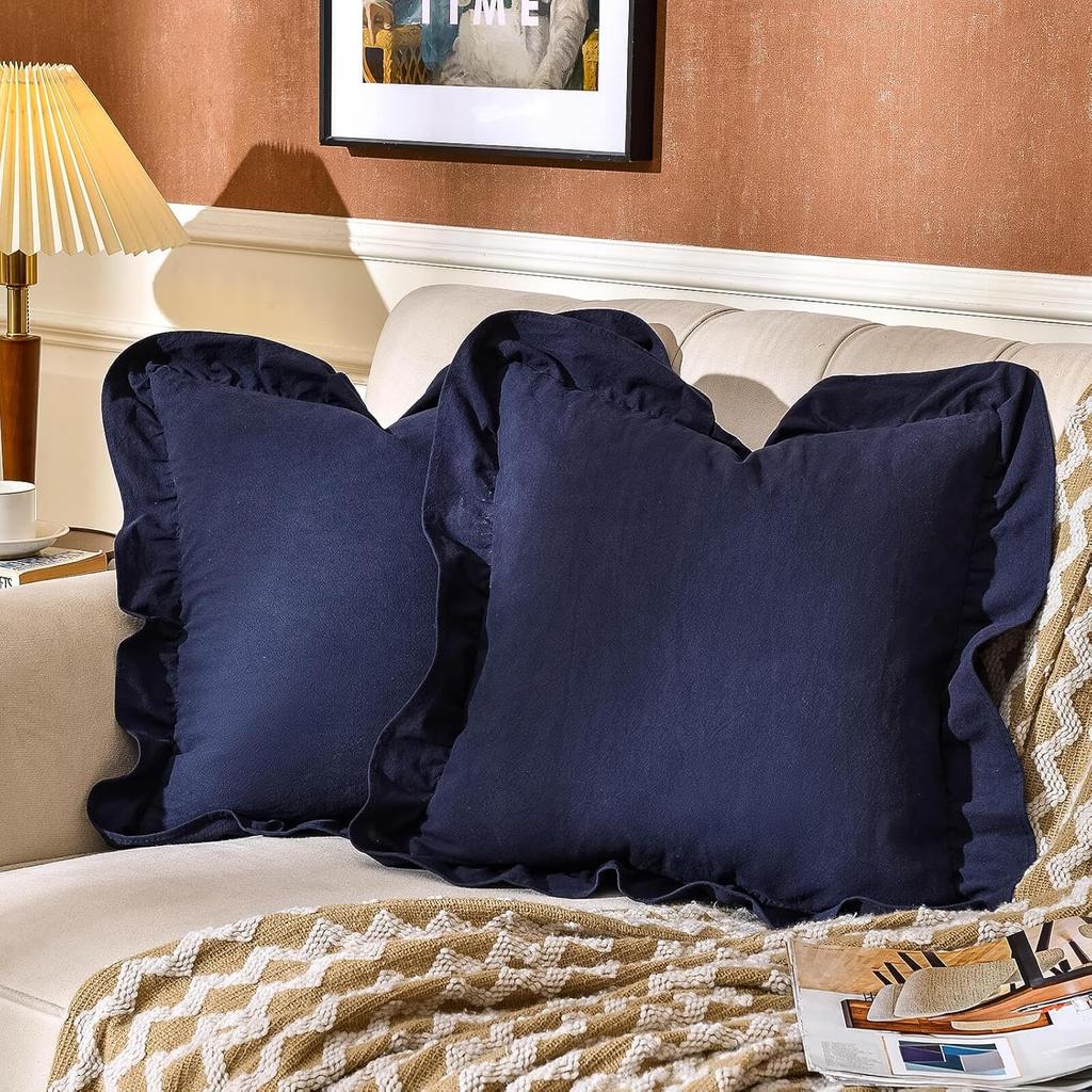 100% Cotton Ruffle Pillow Cover Soft Cotton Ruffle Pillowcase Rustic Boho Farmhouse Modern Home Decor for Bed Sofa Living Room