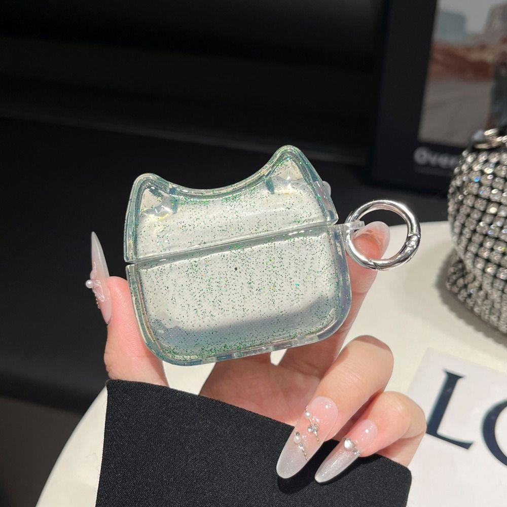 Bling Glitzer Klare Kopfhörerhülle Niedliche Katze mit Schlüsselanhänger Kopfhörer Schutzhülle Sturzsicher Staubdicht für Airpods 4