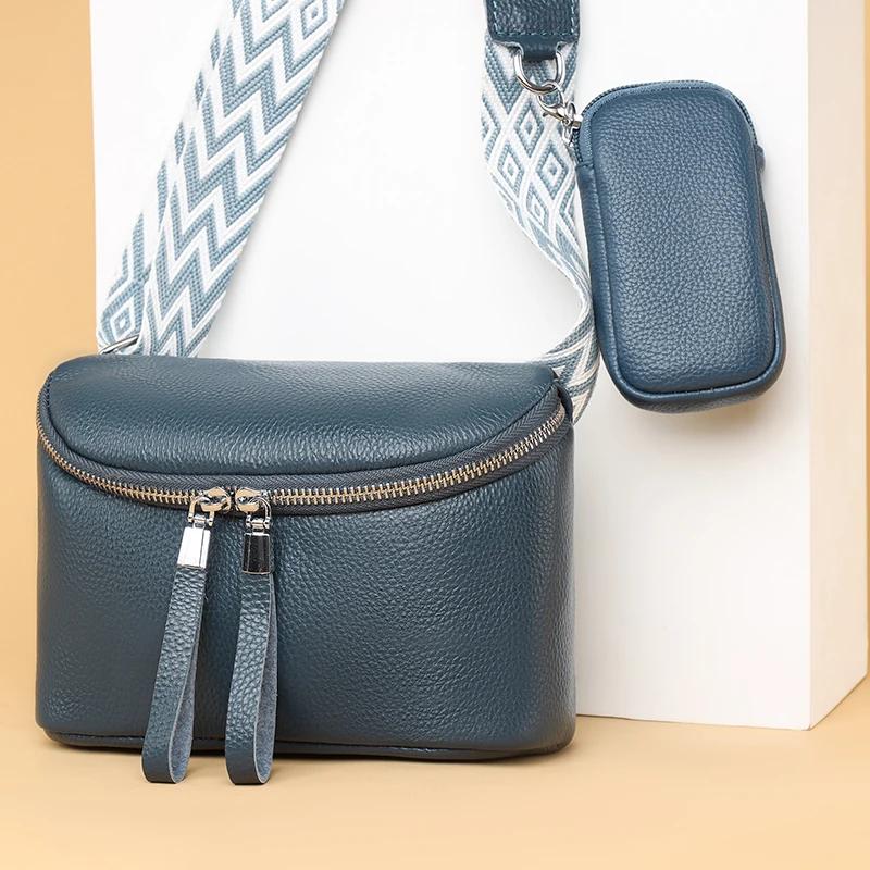 Two In One Women Vintage Underarm Bags  Cowhide Leather Shoulder Bag Multipocket Adjustable Strap Female Commute Daily Bags