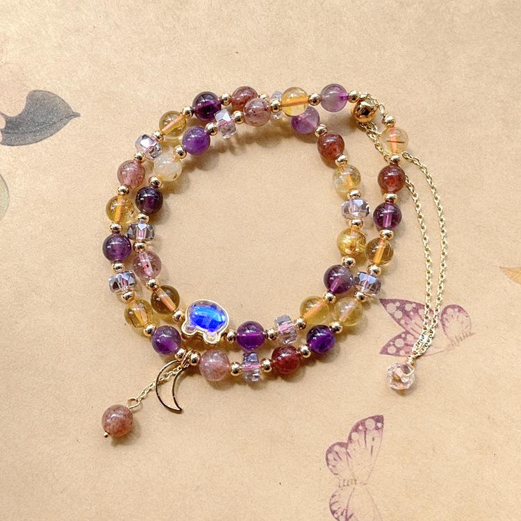 Multi-circle double-circle women s bead chain bracelet bracelet, amethyst, hair crystal, strawberry crystal bracelet.