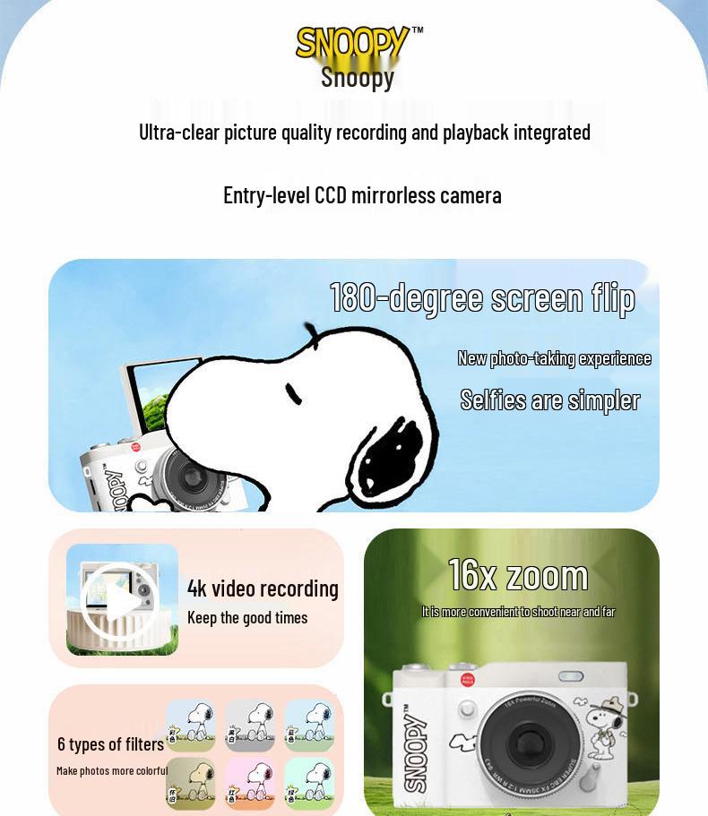 SNOOPY Retro Campus Student HD Selfie Flip Screen Mirrorless CCD Camera