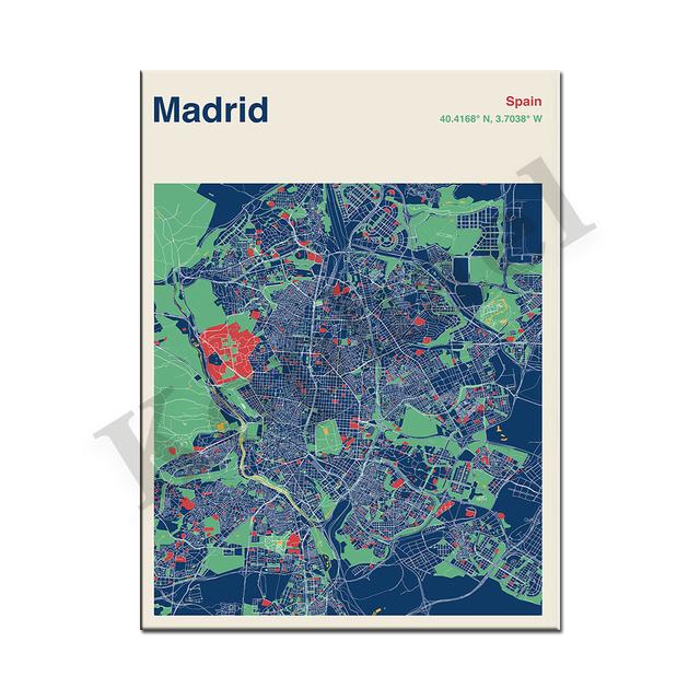 Barcelona. Seville. Bilbao. Madrid. Almeria. Spain City Color Map. Wall Art. Poster
