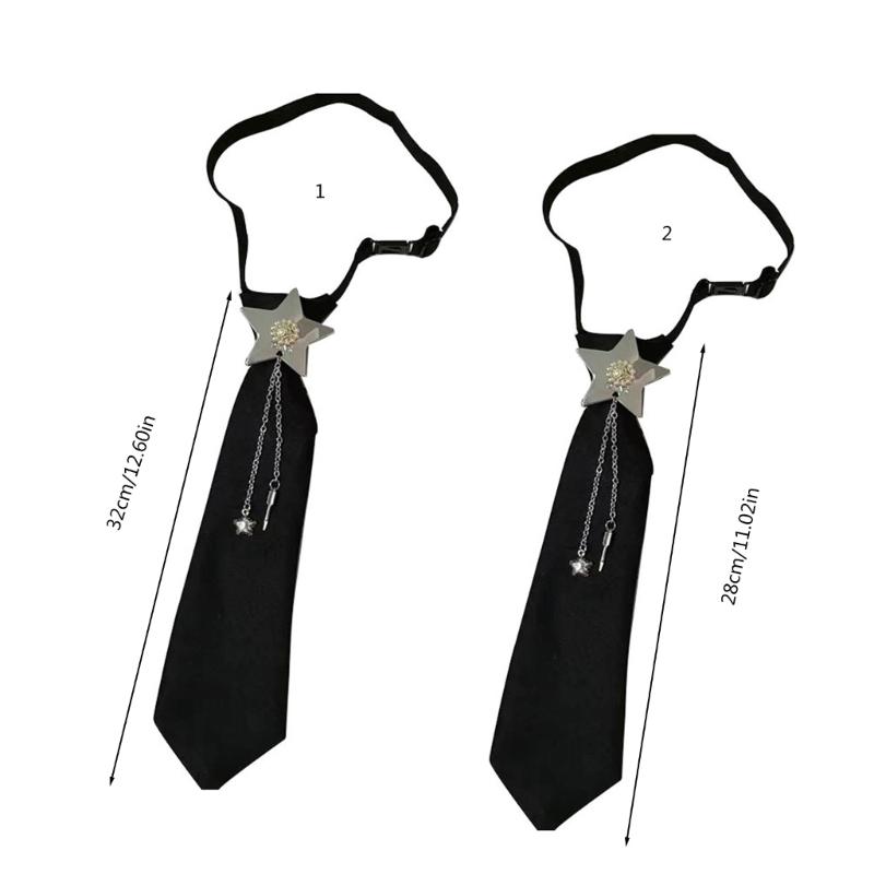 Japanese Style Women Mens Adjusted Pre-Tied Small Necktie Punk Metal Chain Tassels Star Jewelry Neck Tie Neckwear