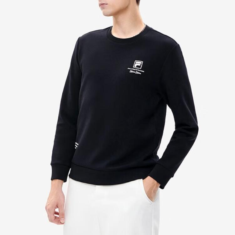 FILA Simple Comfortable Basic Casual Logo Knit Pullover Sweatshirt Men sweatshirt Black F11M248205F-BK