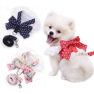 Dog Bowknot Harness Set Cute Kitten Harness And Leash Set For Small Medium Dogs Cat Chihuahua Lace Print Fashion Party Vest