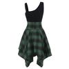 Fashion Women Sleeveless Cold Shoulder Cross  Plaid Print Irregular Dress