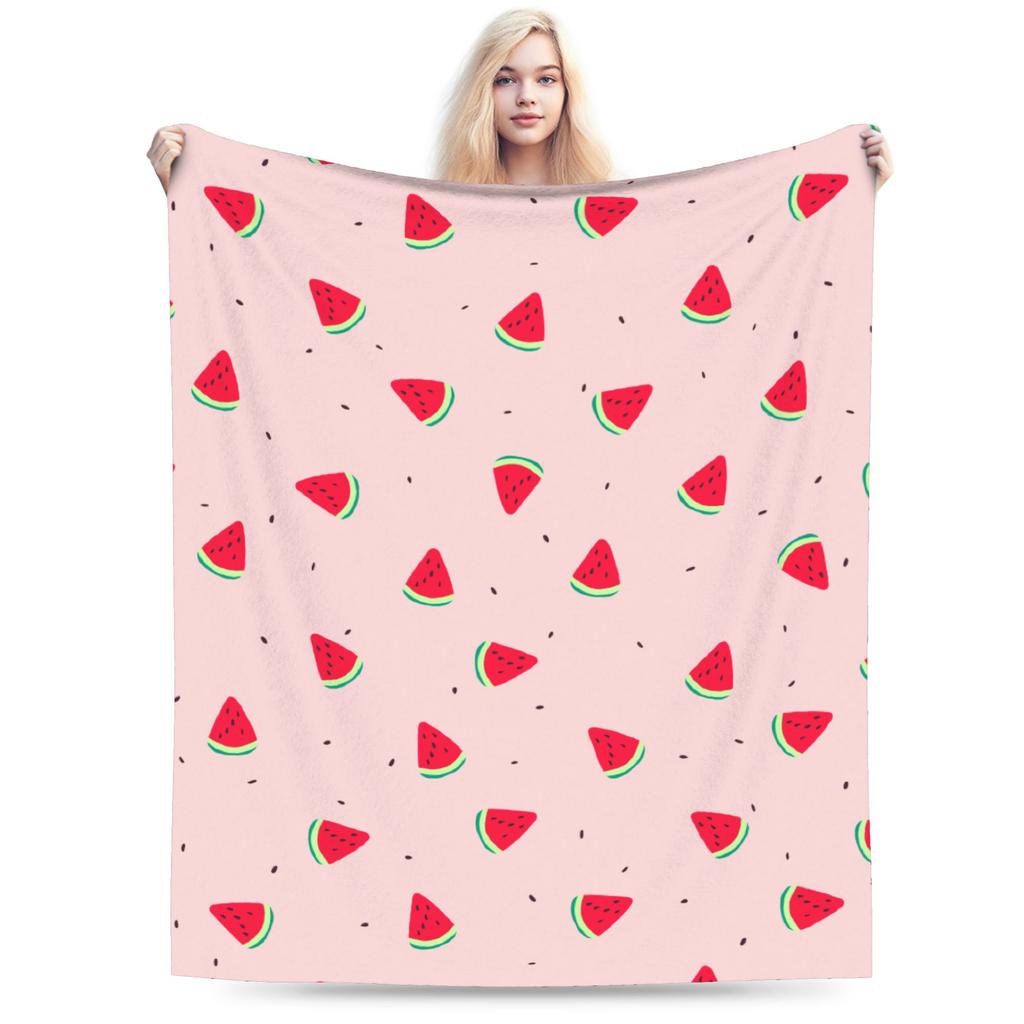 Cute Summer Fruits Watermelon Blankets Flannel Textile Decor  Multi-function Thin Throw Blankets for Sofa Bedroom Bedspread
