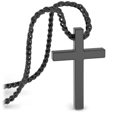 Chain Necklace Pendant Stainless Steel 60cm Black with Jewelry Box Gift Cross Band Jesus [SERASAR] Men's -