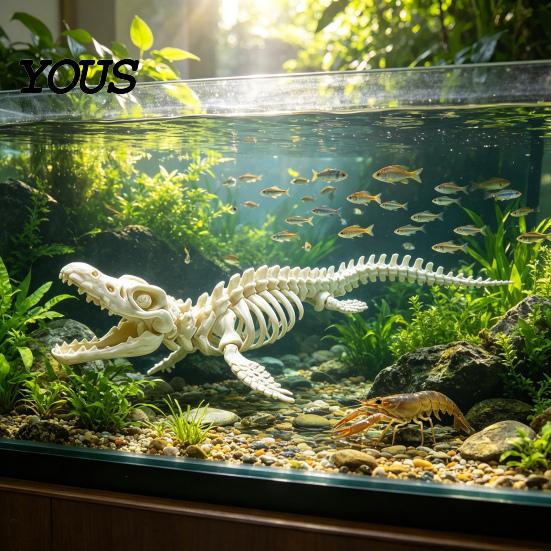 Aquarium Dinosaur Skeleton Decor Fish Tank Decoration, 3D Printed Dino Bone Environment Enhancer Body Model Figurine for Aquarium, Landscaping