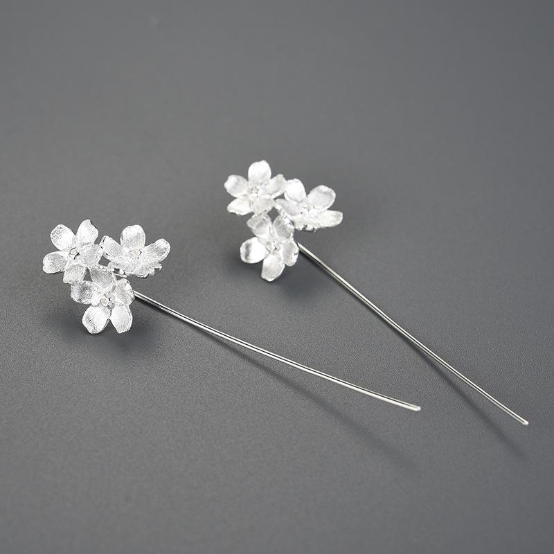 

Серьги женские из чистого серебра «Незабудка» вертикальные - Ручная работа, уникальный дизайн 925 Silver