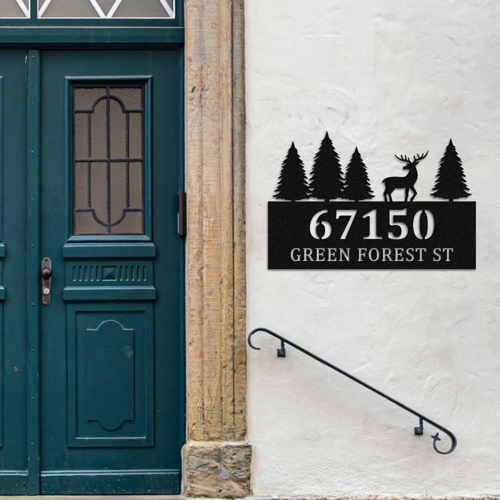 Unique Country Style Metal Elk Address Marker Customizable Fir Trees Durable Wall Art Home Entrance Patio Gift