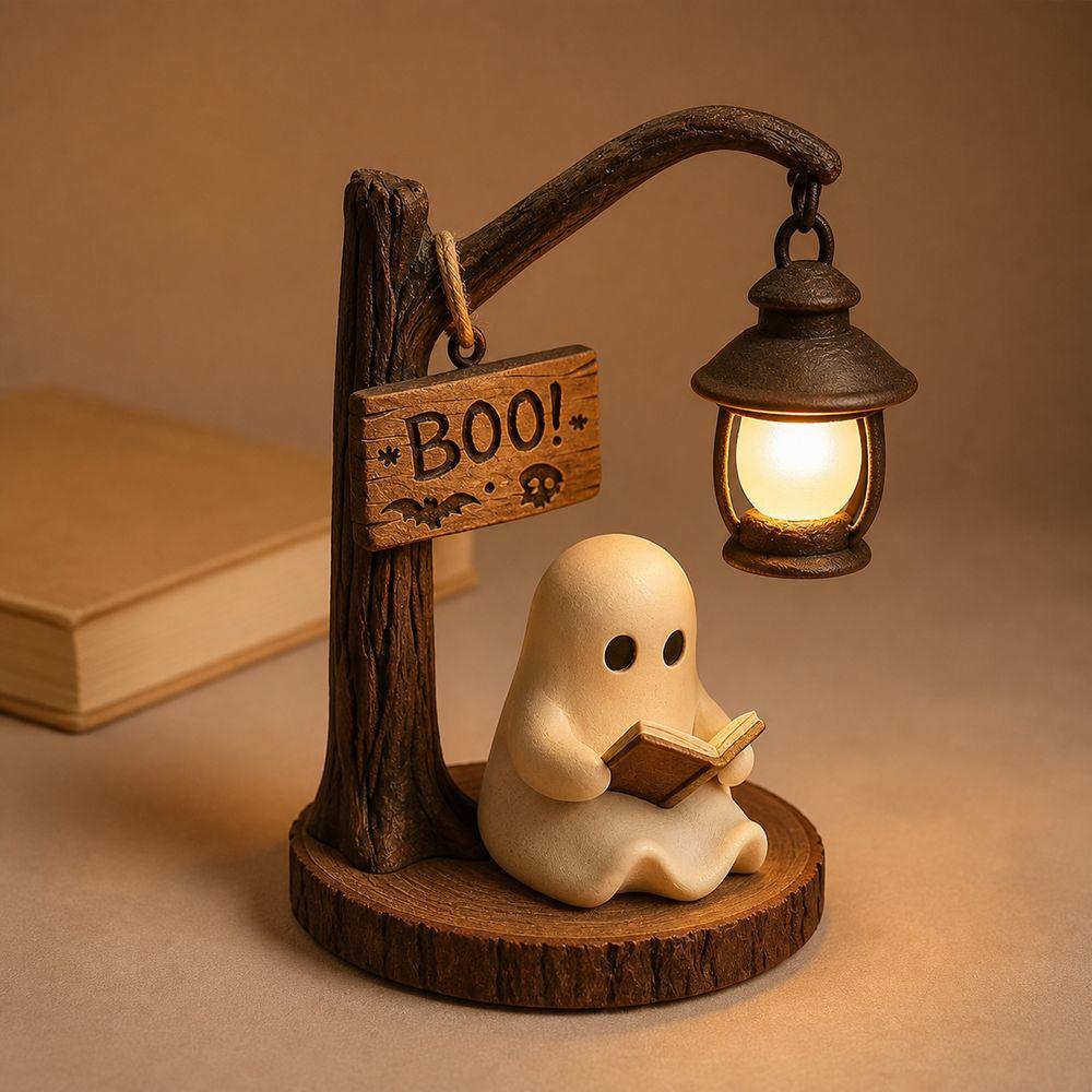 Resin Reading Ghost Figurine Hanging Lantern LED Ghost Decoration Bookshelf Decor