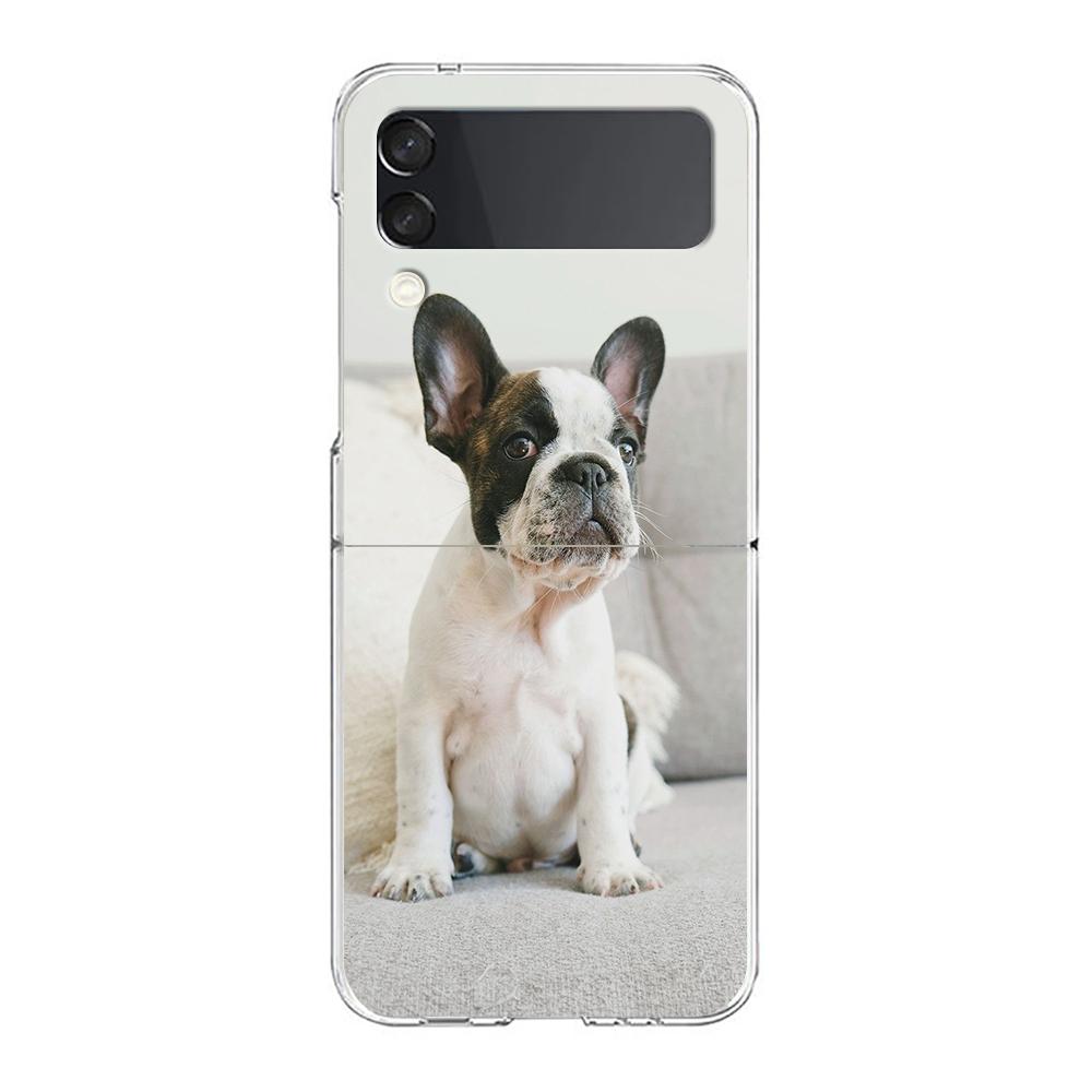 Phone Case For Samsung Galaxy Z Flip 3 4 5 Hard Folding Clear PC Bumper For Samsung Z Flip 6 Back Cover French Bulldog Dog Pet