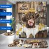Cute Highland Cow Bathroom Set: Shower Curtain, Bath Mat, Toilet Lid Cover, 12 Hooks