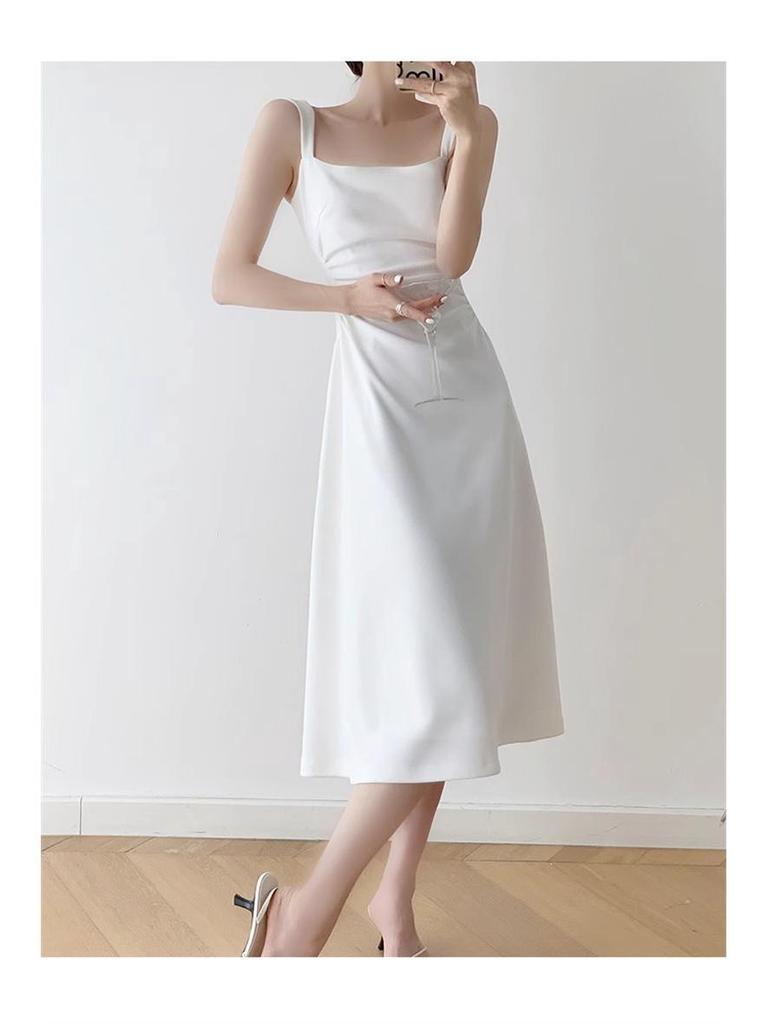 Women's Solid Color Waist-Cinching Short-Sleeved Dress for Summer Graduation, Engagement Party, and Everyday Wear