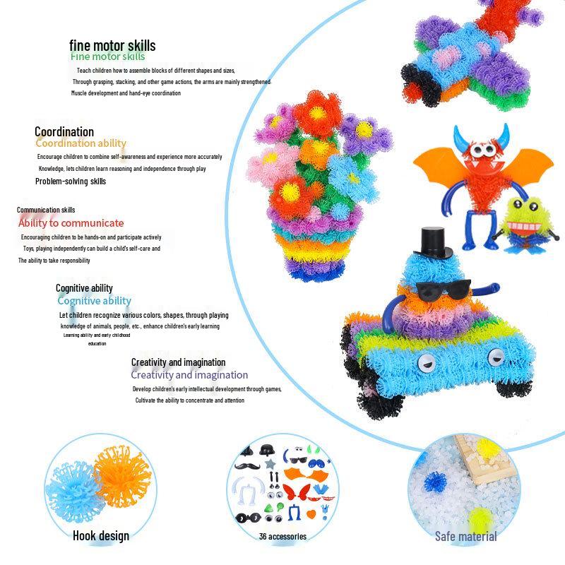 Upgraded Puffy Squeeze Ball: Double Hook DIY Puzzle Toy for Early Childhood Education