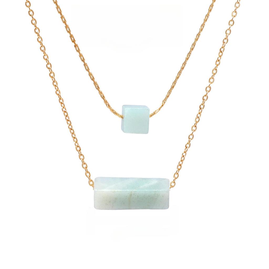 Independent Site New Geometric Natural Stone Necklace for Women Niche Design Light Luxury Semi Precious Stone Double-layer Collarbone Chain