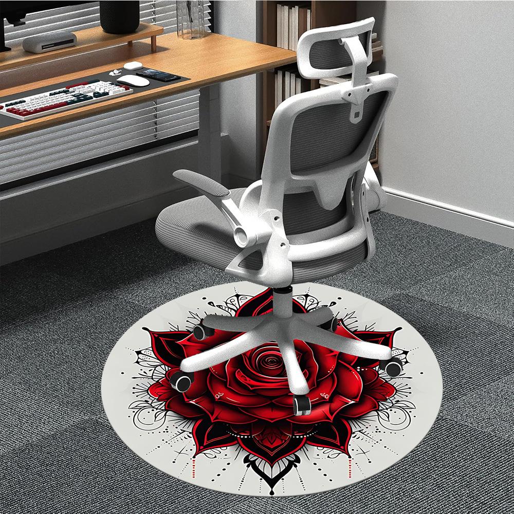 1 Stück Rose Mandala Stuhlteppich für Büro, Innenbereich Rutschfest Waschbar Polyesterfaser Teppich, Matte Für Büro, Maschinenwaschbar