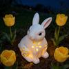 Solar Rabbit Garden Light Easter Cute Rabbit Statue Outdoor Decoration Resin Outdoor Statues Warm Light For Patio Balcony Yard