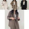 Womes Retro Blazer Suit With Pockets Polyester Fabric For Office Wear