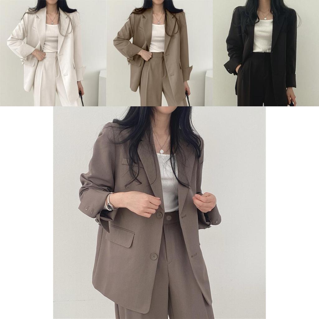 Womes Retro Blazer Suit With Pockets Polyester Fabric For Office Wear