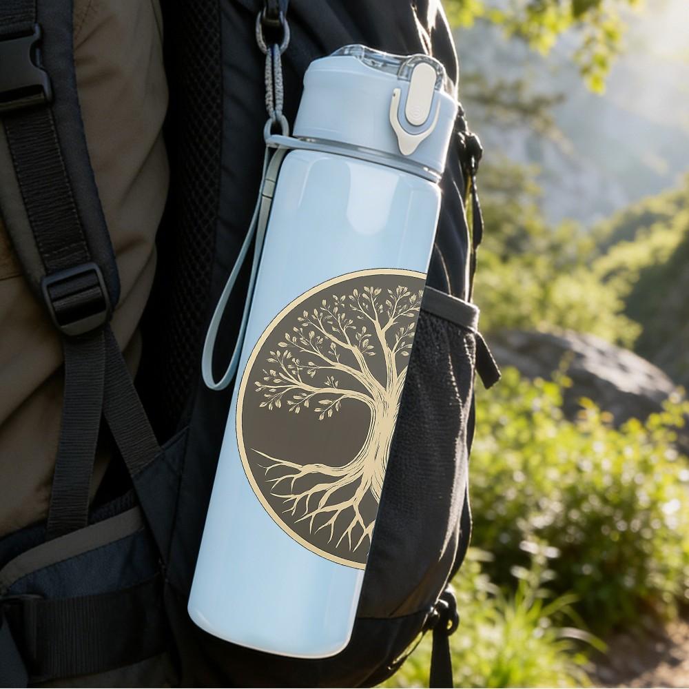 1PC Tree Of Life Circle Art 750ml Color Plastic Sports Water Bottle Leakproof Flip Straw Lid Suitable for Sports Office Home Use