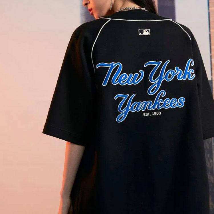 MLB Ss22 Letter Logo Embroidered Single-Breasted Short Sleeve Baseball Jersey Unisex jersey Black 3ABSR0124-50BKS