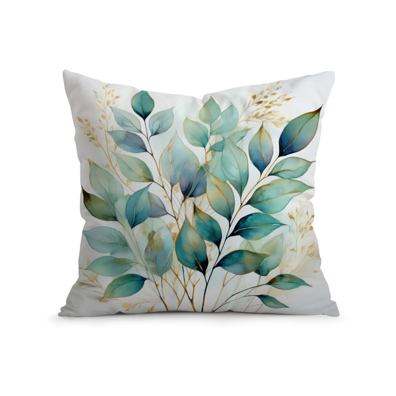 Turquoise Watercolor Leaves Cushions Pillowcase Printed Polyester 45X45Cm Throw Pillow Cover Decorative Sofa Cushion Pillowslip