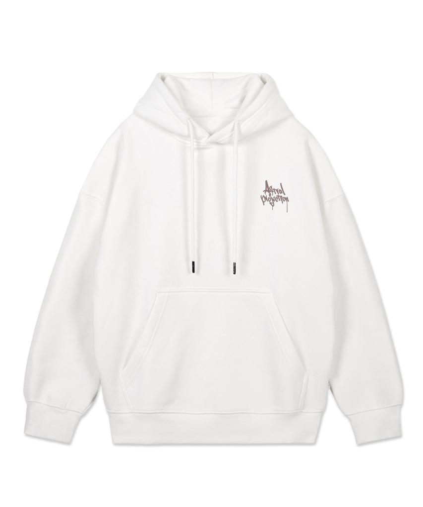Pen Graffiti Lettering Oversized Wide Shoulder Hoodie_White