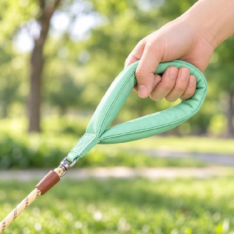 Two-Dog Rope with Braided Rope Construction, Cushioned Handle, and Rotating Connector for Neighborhood Walking Use
