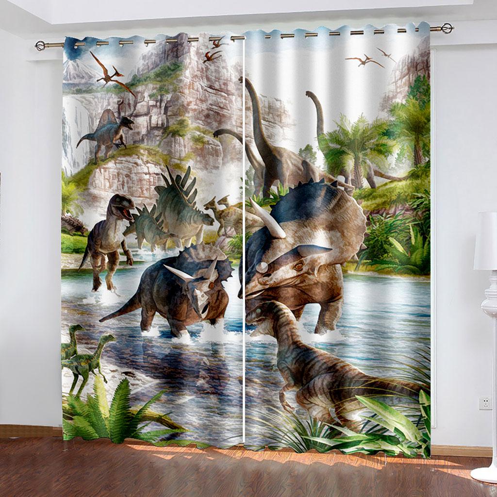 3D Ferocious Tyrannosaurus Rex Series Luxury Sunshade Curtains Living Room Bedroom Home Decoration 2 Pieces of Hooks Pierced