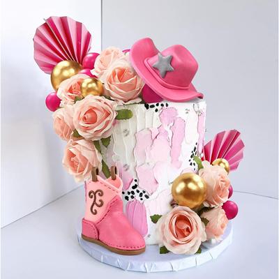 Pink Cowboy Hat Girl Birthday Party Cake Decorations Pink Rose Cowgirl Hat Cowboy Boots Cake Decor Babyshower Party Cake Toppers