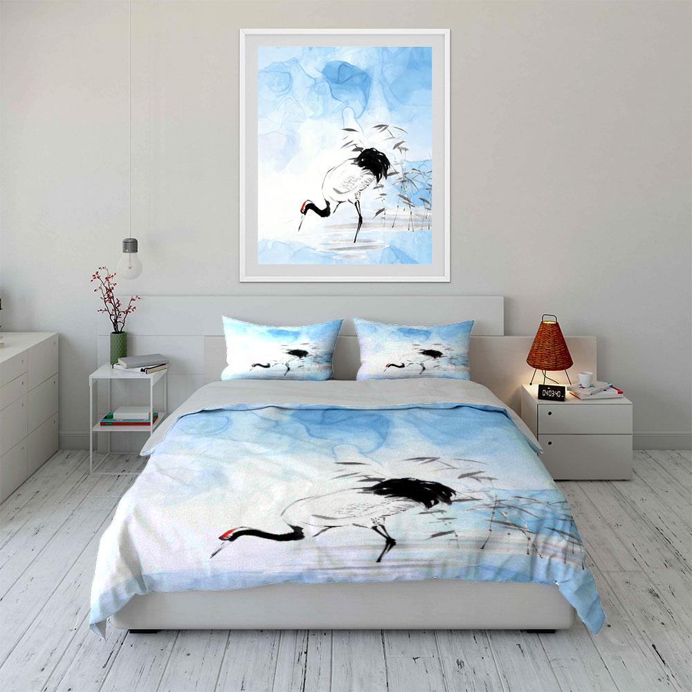 Crane Themed Decor Art Set Soft Comfortable Duvet Cover Bedding Set Included 1*Duvet Cover & 2*Pillowcases, Gift