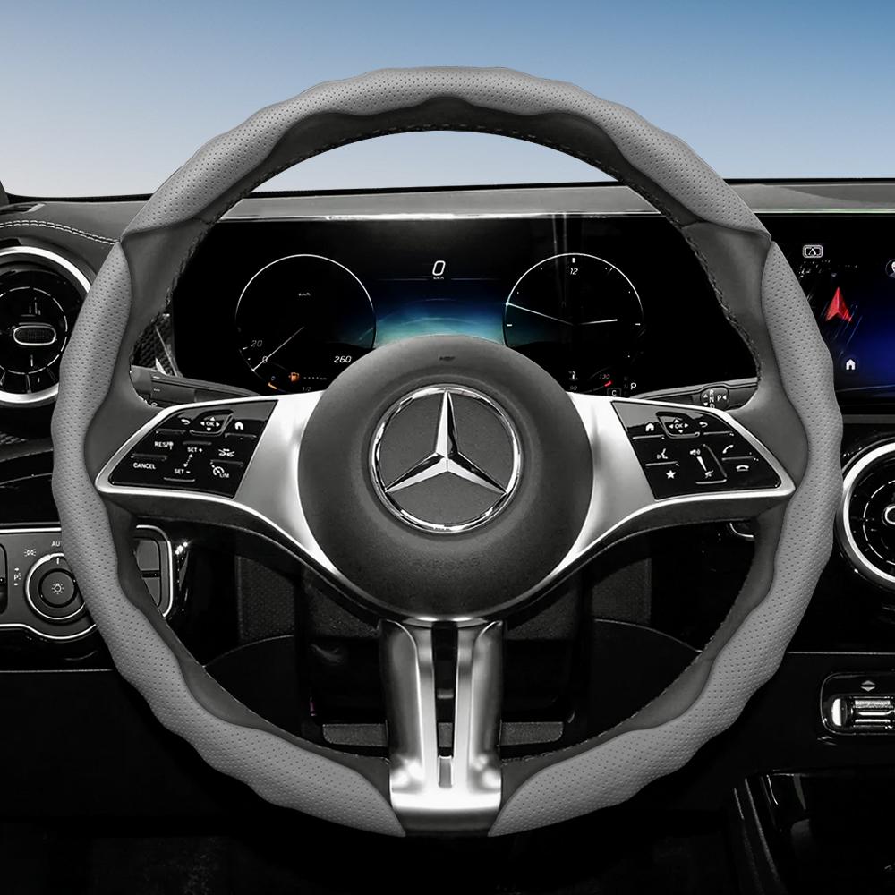 Steering Wheel Cover for Mercedes-Benz, Wave-Shaped Sporty Design, Breathable Leather, Segmented, Non-Slip, Sweat-Absorbing Protective Case